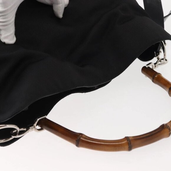 GUCCI Bamboo Hand Bag Nylon 2way Black Silver 001 1998 1577 Auth 147488 - Picture 7 of 14